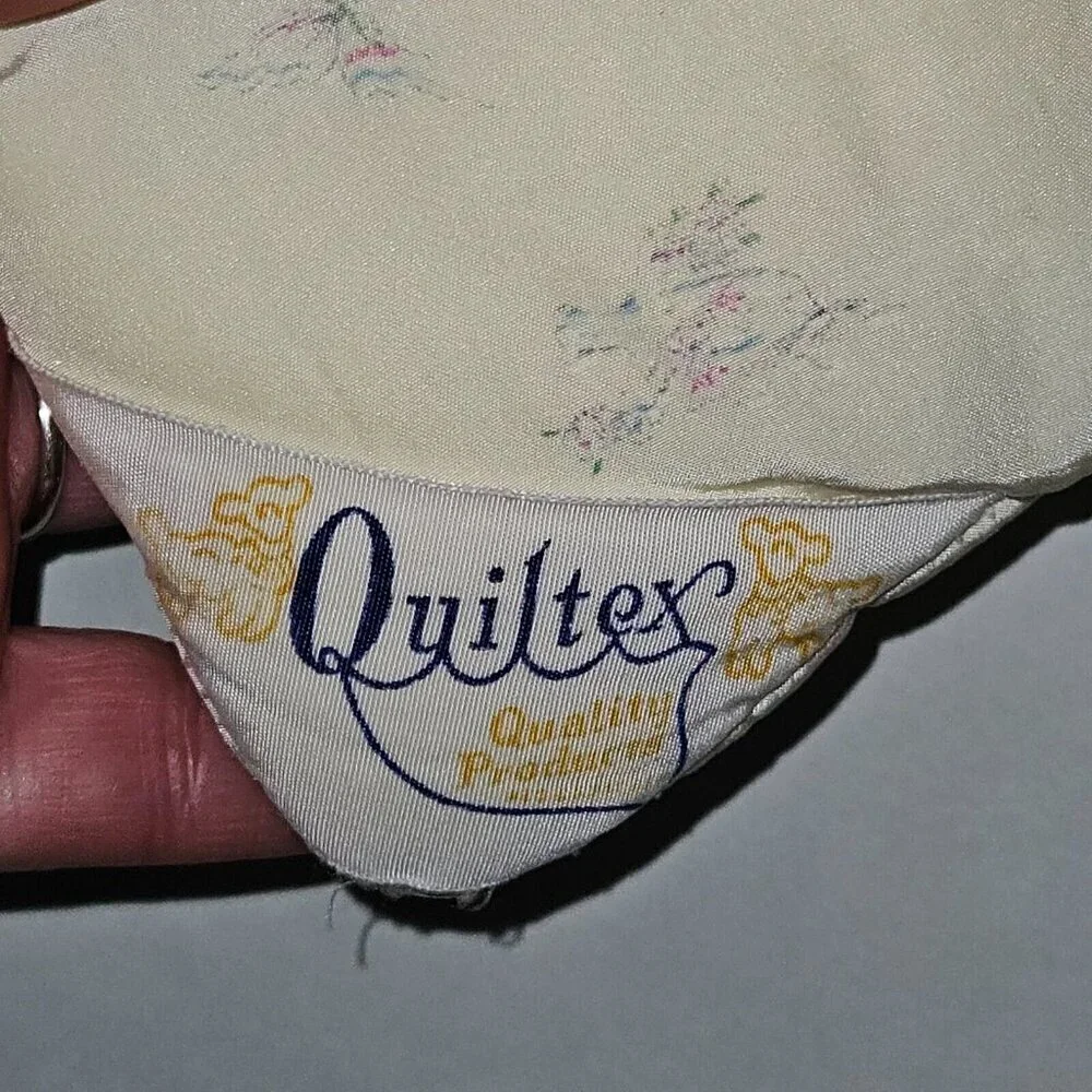 VTG Quiltex Yellow Baby Blanket Comforter Sheep Flowers Pink Green 28x40